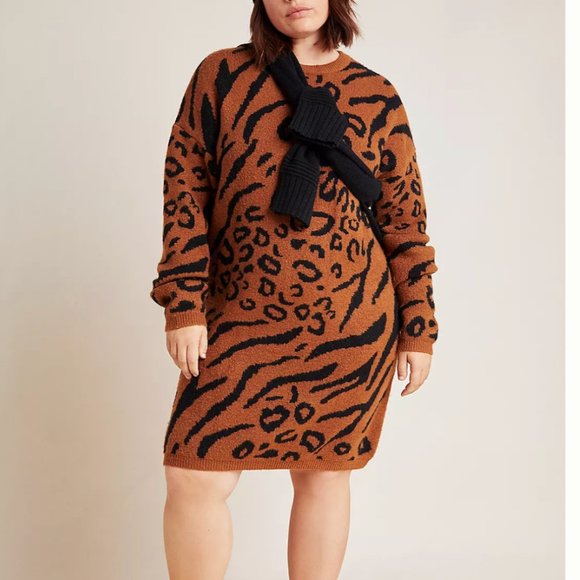 ⭐️ Rilke Leopard Cheetah Cat Chic Glam Girly Winter Classy Tunic Sweater Dress - Picture 7 of 9
